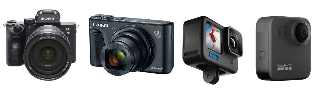 A lineup of Best Travel Cameras side by side.