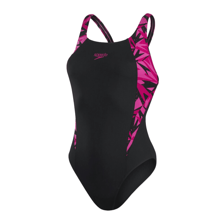 Mother's Day gift guide featuring a women's swimsuit with a pink and black design.