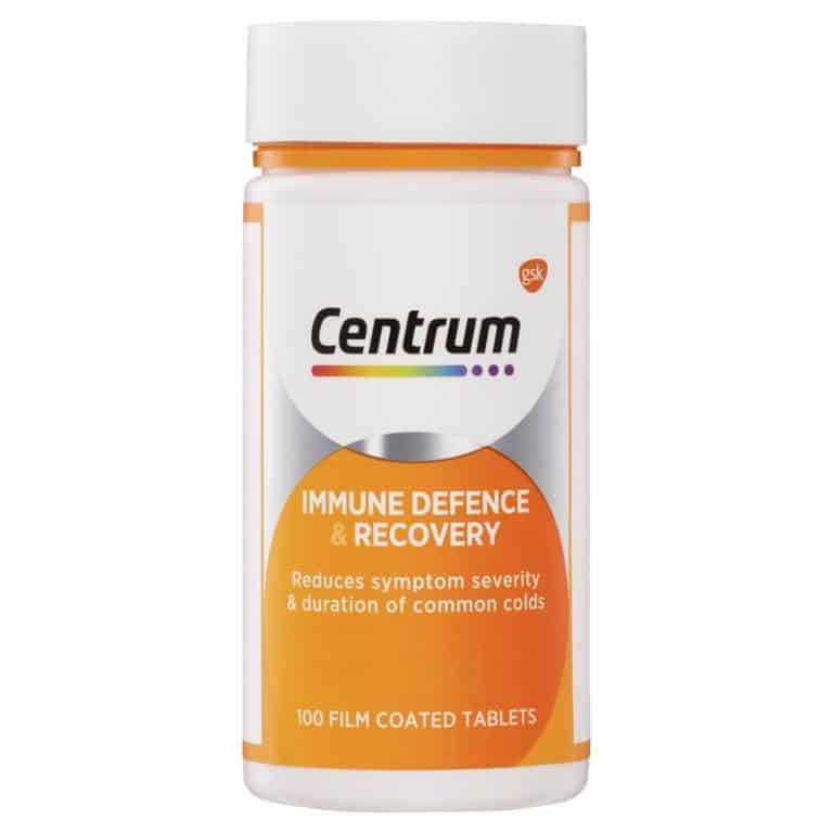A nutritional supplement bottle of Centrum Immune Defence.