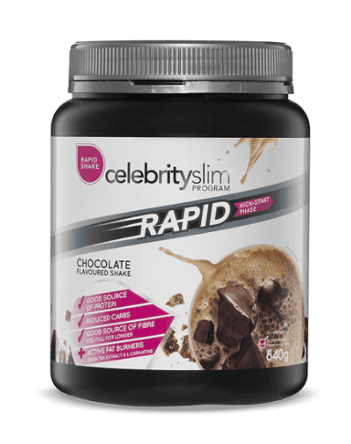 a jar of rapid chocolate protein on a white background.