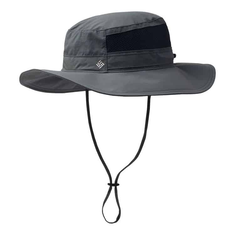 A camping hat with a black brim.
