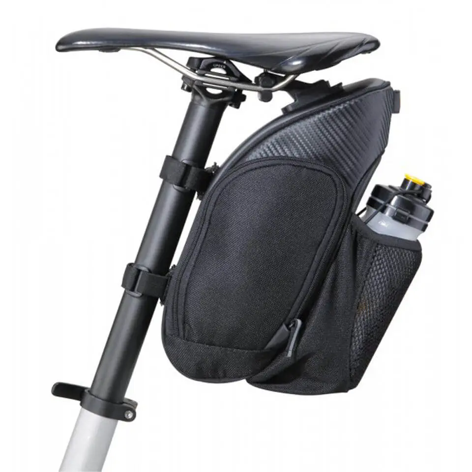 a bike with an adventure bag on the back. 
Keywords used: adventure bike accessories.