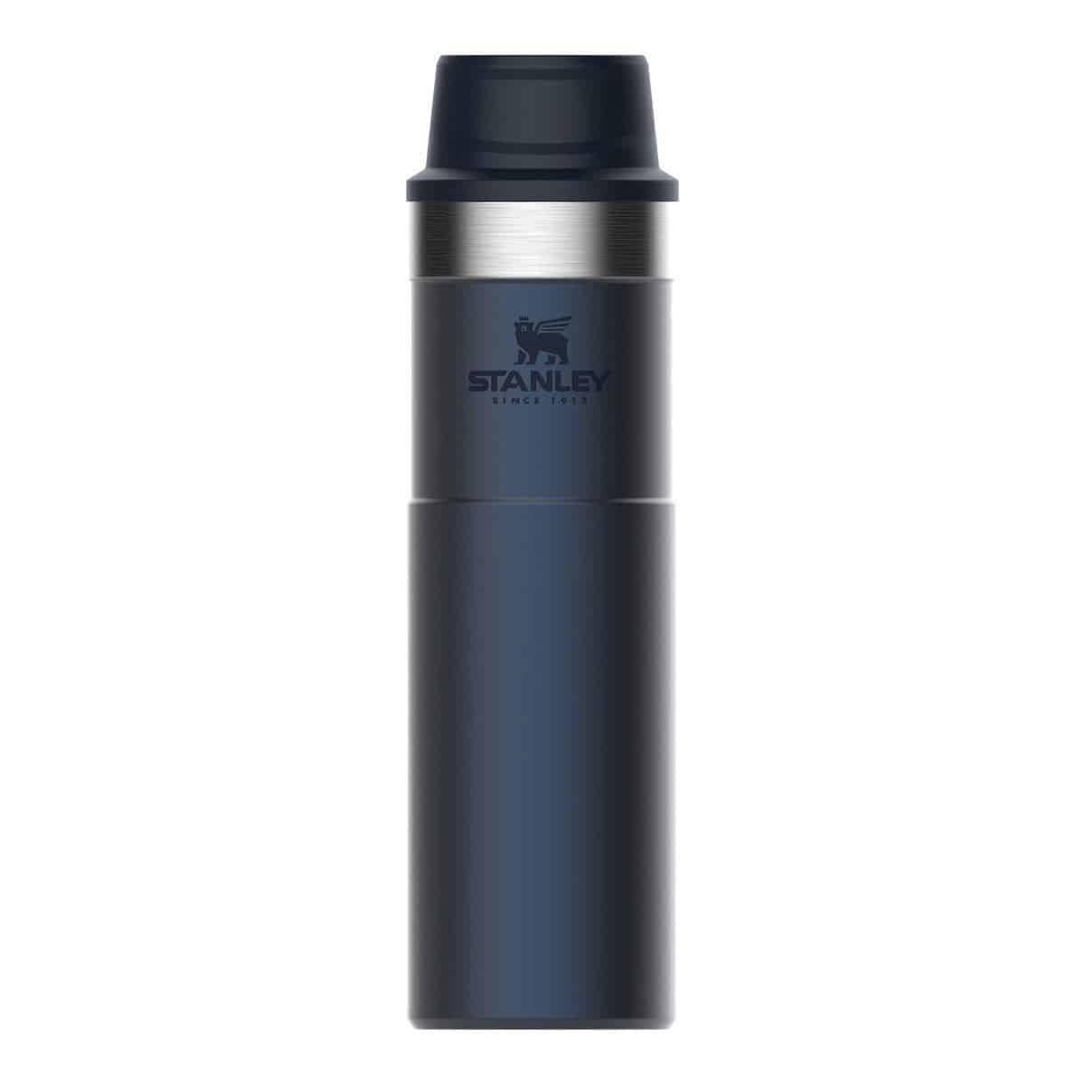 A Stanley travel thermos made of stainless steel is shown on a white background.