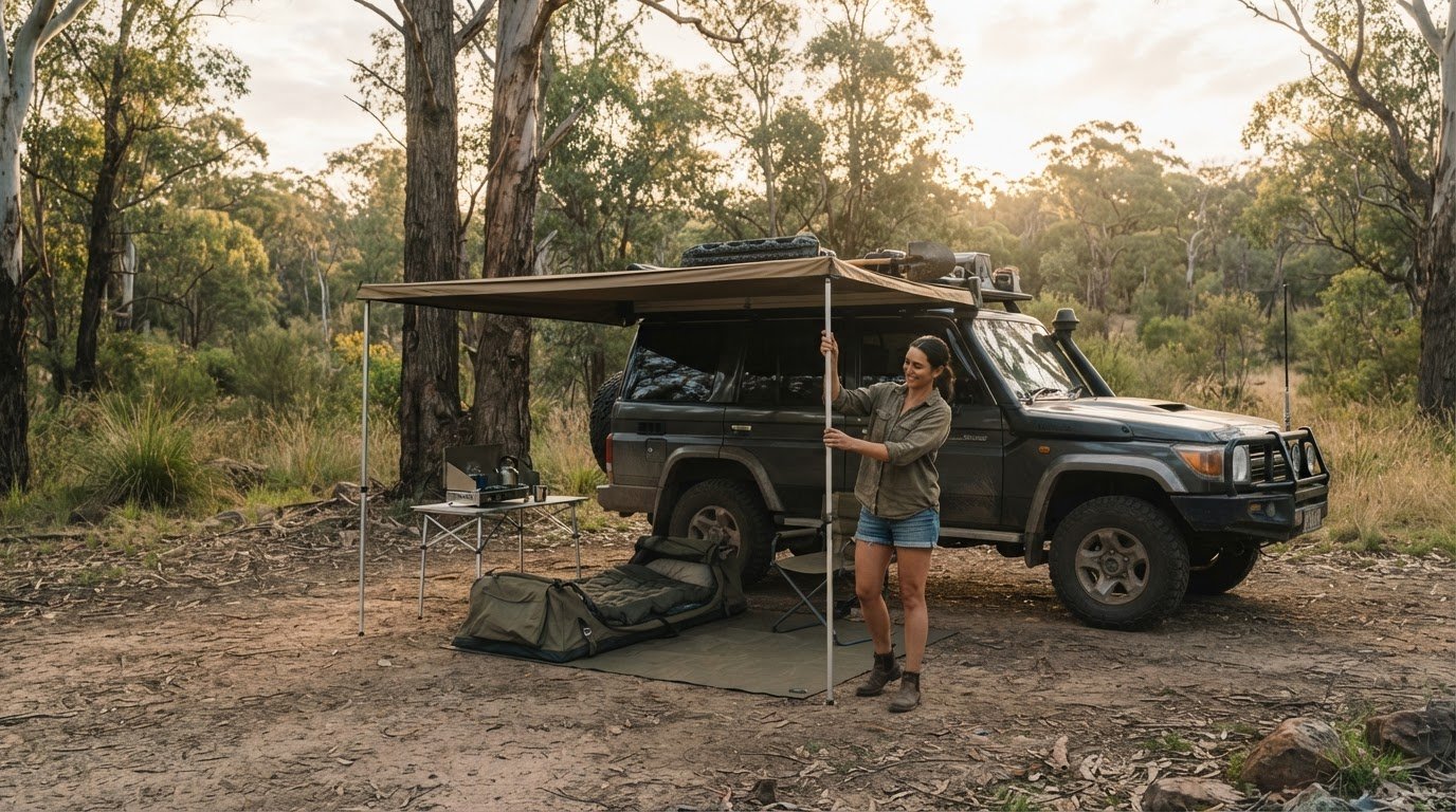 Integrating an Awning with a Swag Setup for Solo Travellers