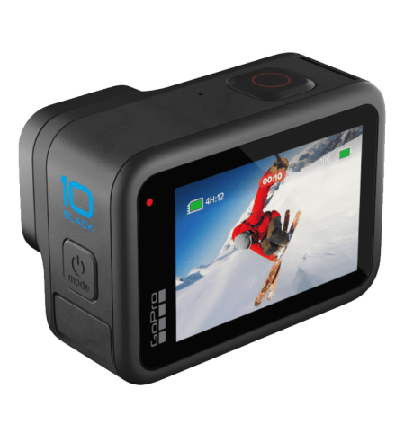 A travel camera showing a skier on the display.
