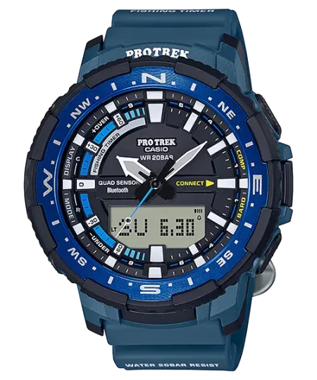 A digital adventure watch in blue and black.