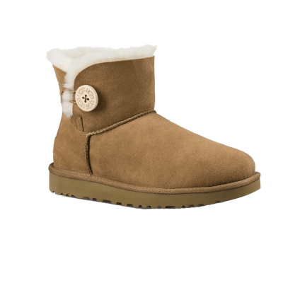 a brown boot with a button on the side.