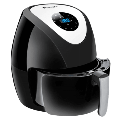 a black and white air fryer on a white background.
